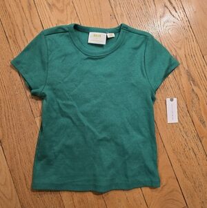 Anthropologie Maeve Green Ribbed Baby Doll T Shirt Kelly Green Size S NWT